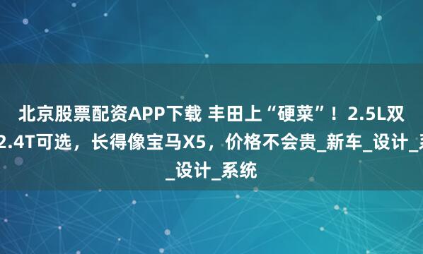 北京股票配资APP下载 丰田上“硬菜”！2.5L双擎/2.4T可选，长得像宝马X5，价格不会贵_新车_设计_系统