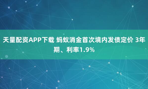 天量配资APP下载 蚂蚁消金首次境内发债定价 3年期、利率1.9%
