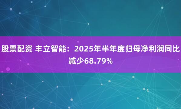 股票配资 丰立智能:2025年半年度归母净利润同比减少68.79%
